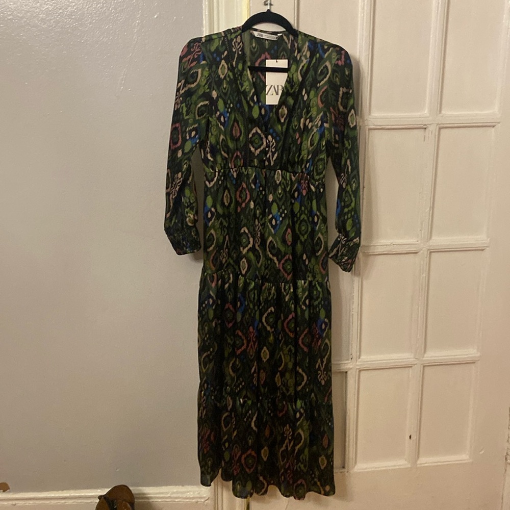 Zara printed dress with lace inserts